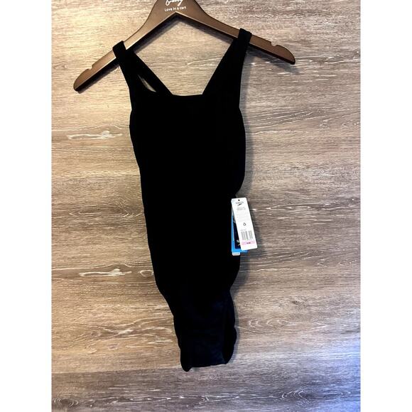 Speedo Endurance Swimsuit Black Size 10/36 Competition NEW one piece opened back - Picture 1 of 8